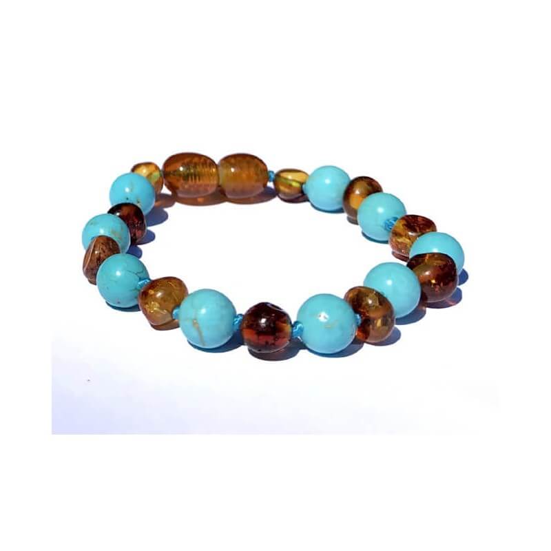 Amber Baby Bracelet with Aquamarine