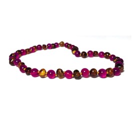 Collier Ambre bébé Caramel et Agate fuchsia