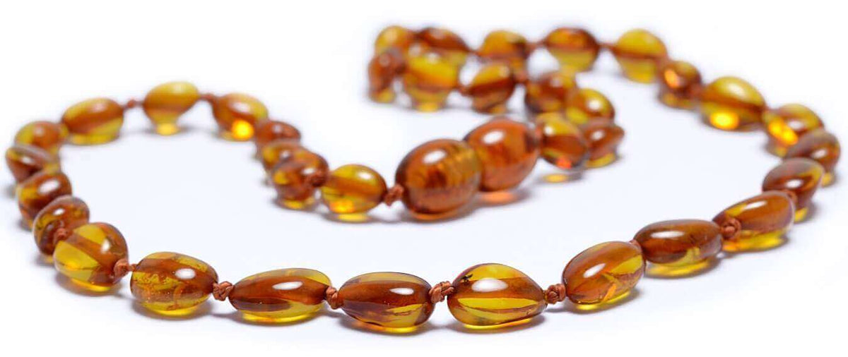 Collier Bébé en Ambre perles Olives Caramel