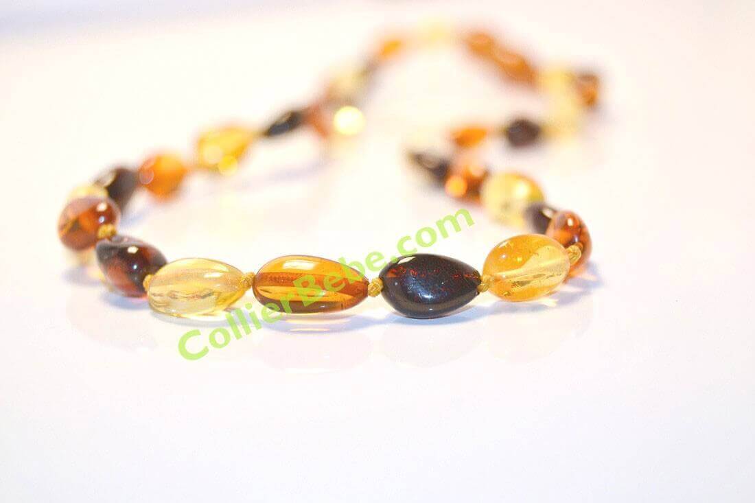 Collier Bébé en Ambre perles Olives Multicolores