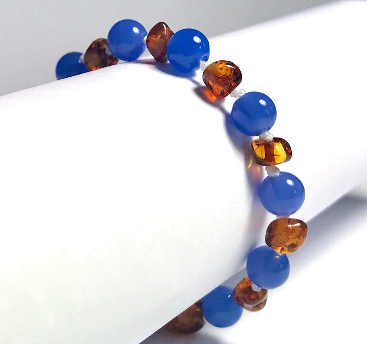 Bracelet bébé en Ambre et Agate Bleu