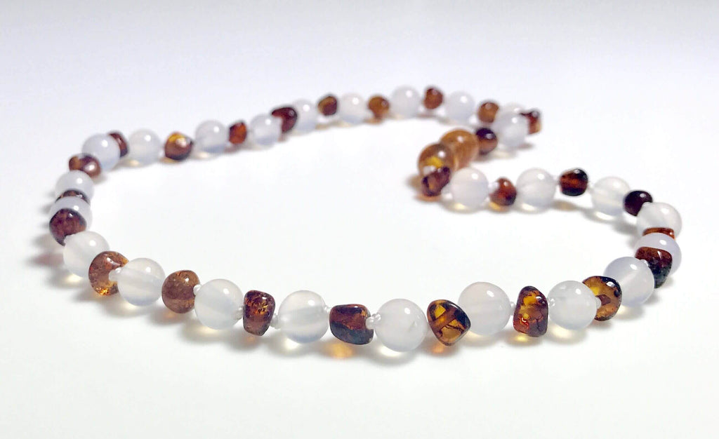 Collier bébé Ambre Caramel et Agate blanche