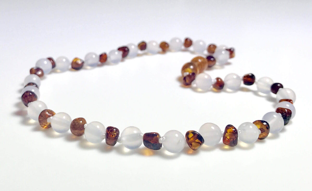 Collier bébé Ambre Caramel et Agate blanche