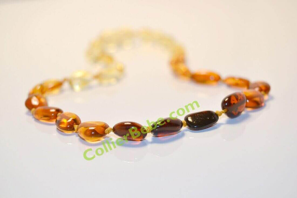 Collier Bébé en Ambre perles Olives Arc en Ciel