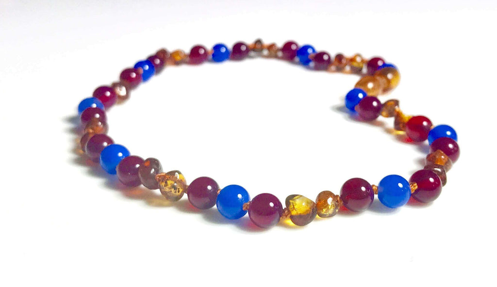 Collier bébé Ambre Caramel Agate Prune et bleue