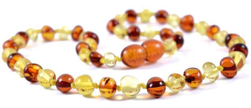Collier en Ambre bébé perles Rondes Duo Caramel et Citron