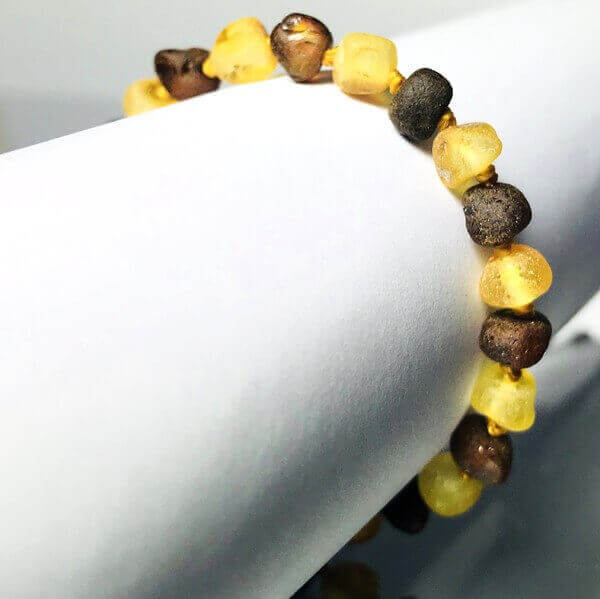 Bracelet bébé en Ambre Brut boules Citron et caramel