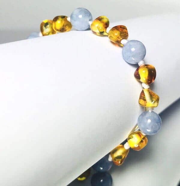 Bracelet bébé en Ambre et Aigue-Marine Bleu