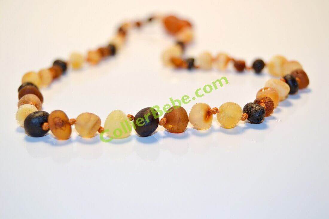 Collier en AMBRE BRUT Bébé perles Rondes Multicolore