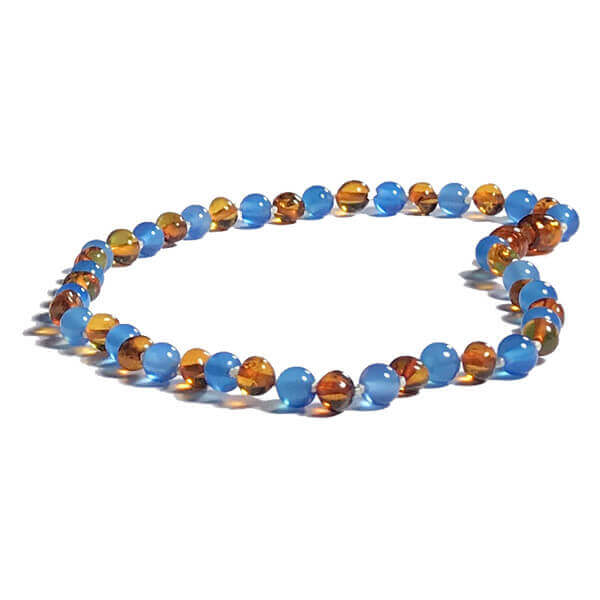 Collier bébé Ambre Caramel Agate bleue