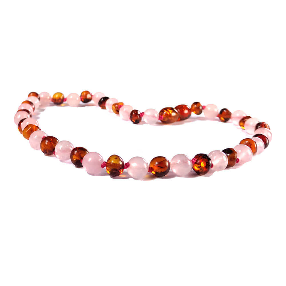 Collier bébé Ambre et Quartz rose perles Rondes