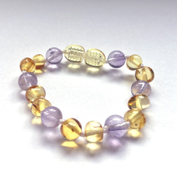 Bracelet bébé en Ambre Citron et  Améthyste