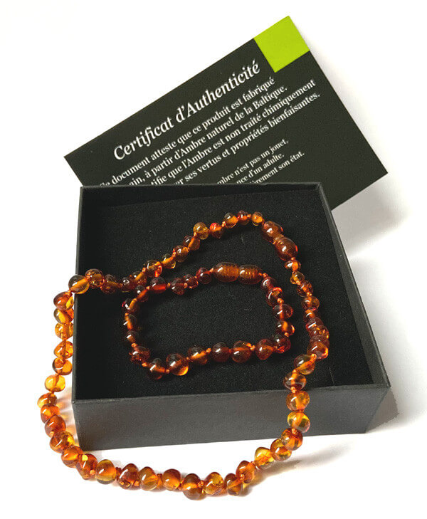 Ensemble collier et bracelet Caramel en Ambre pour bébé