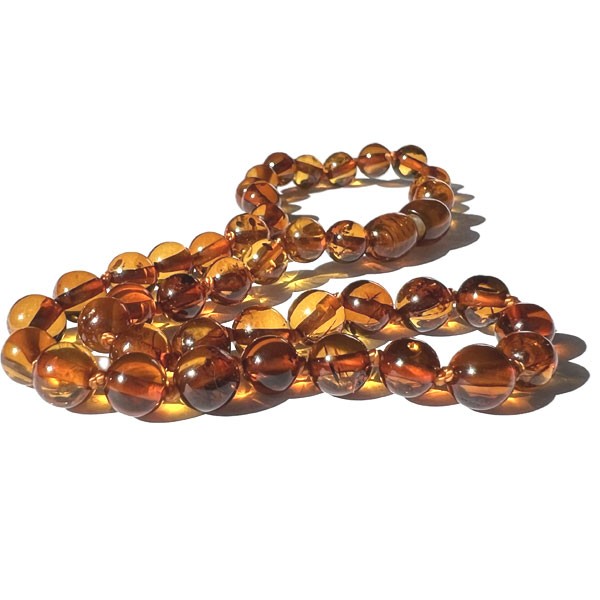 Collier Bébé en Ambre perles Caramel 100% rondes