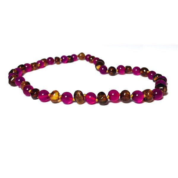 Collier Ambre bébé Caramel Agate Fuchsia