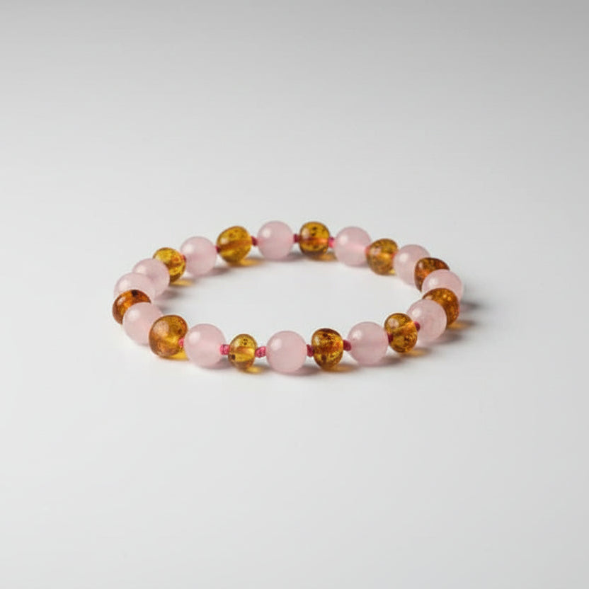Bracelet bébé en Ambre Citron et Quartz rose