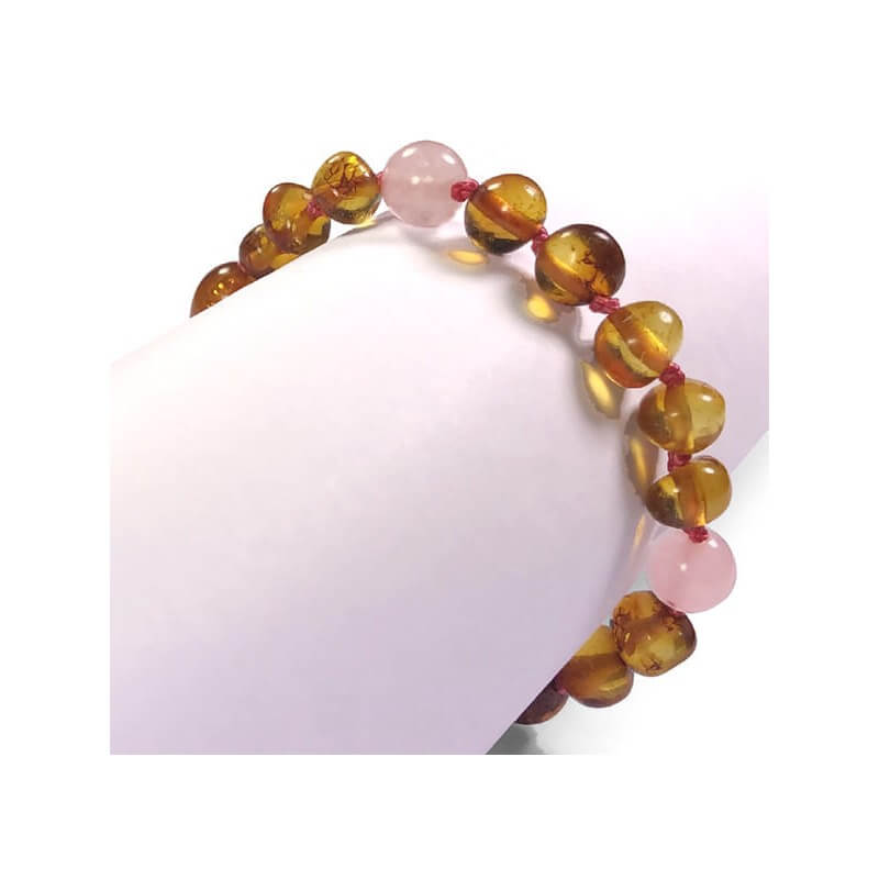 Bracelet en Ambre bébé Caramel et Pierres fines