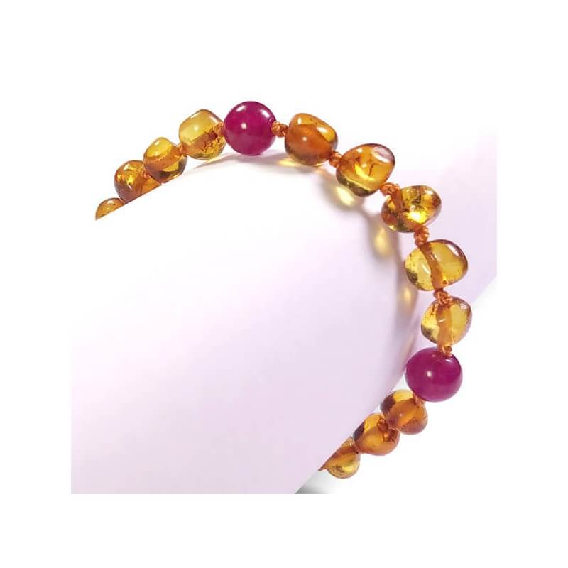 Bracelet en Ambre bébé Caramel et Pierres fines