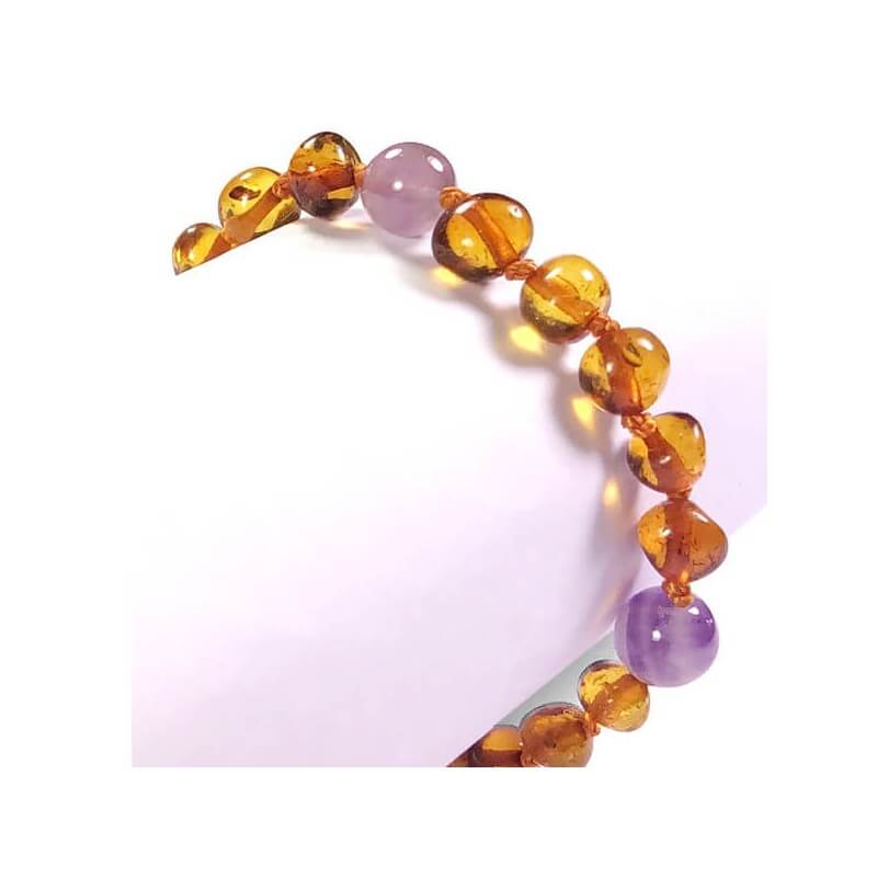 Bracelet en Ambre bébé Caramel et Pierres fines