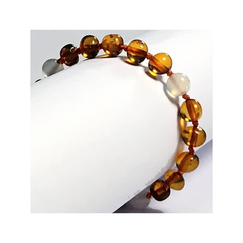 Bracelet en Ambre bébé Caramel et Pierres fines