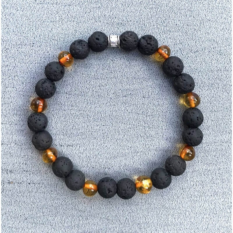 Bracelet Homme Ambre  et Pierre de lave