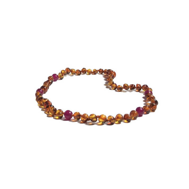 Collier Bébé en Ambre Caramel et Pierres fines
