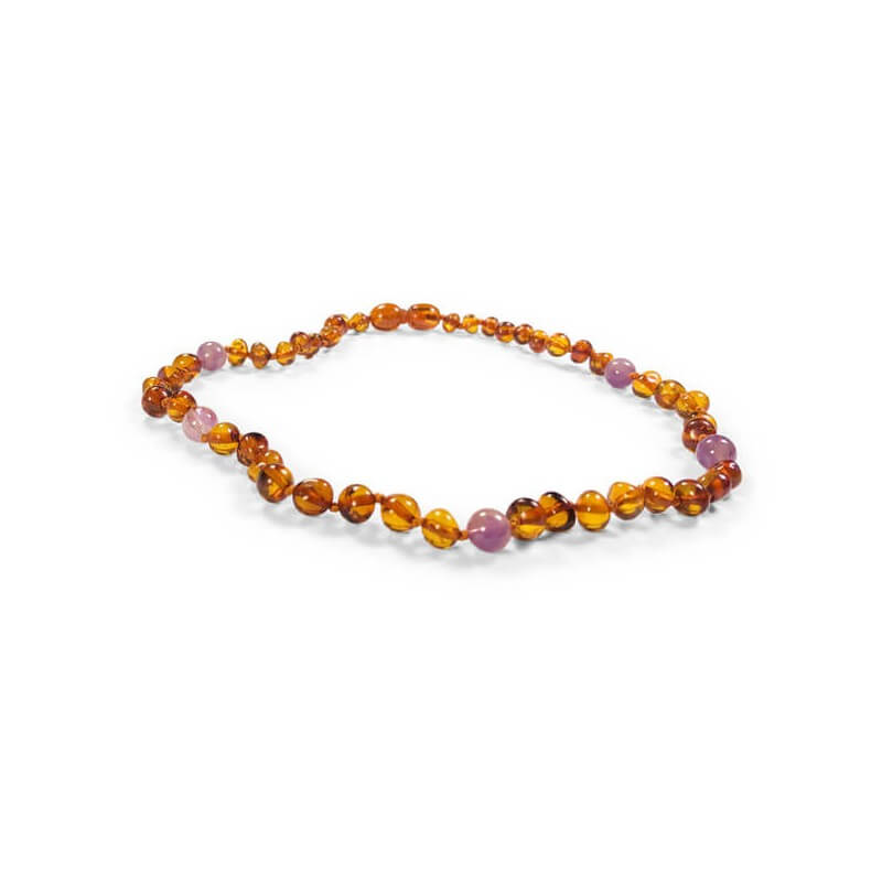 Collier Bébé en Ambre Caramel et Pierres fines