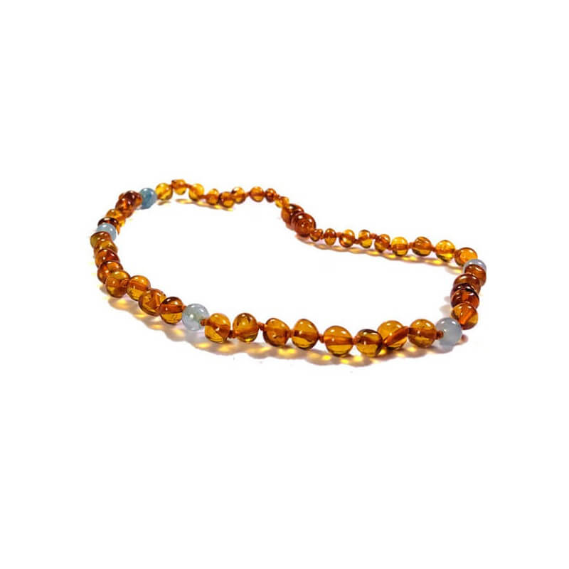 Collier Bébé en Ambre Caramel et Pierres fines