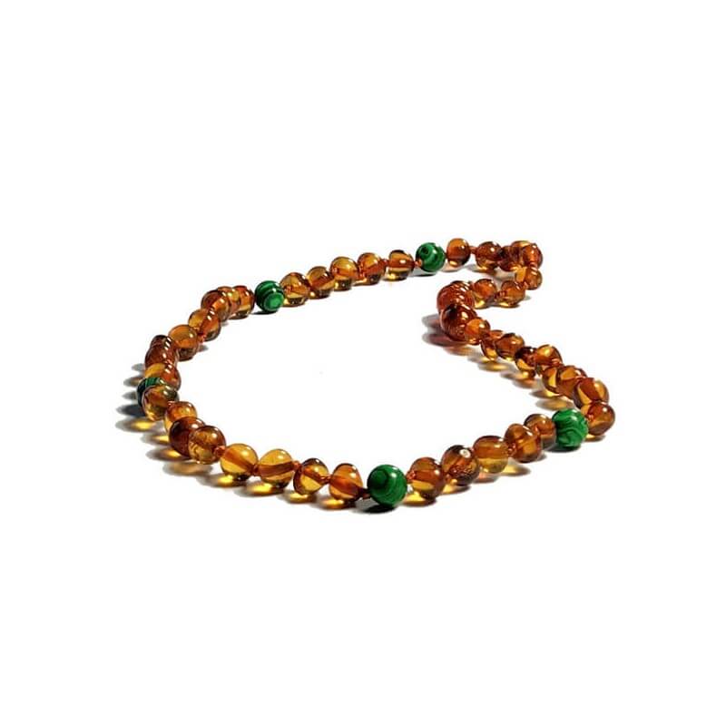 Collier Bébé en Ambre Caramel et Pierres fines