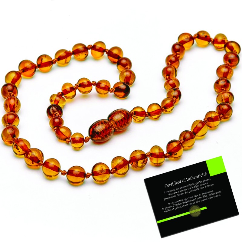 Collier Bébé en Ambre perles Rondes Caramel 4 Tailles au choix